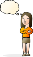 cartoon woman with folded arms with thought bubble png