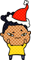 Comic-Stil-Illustration einer Frau mit Weihnachtsmütze png