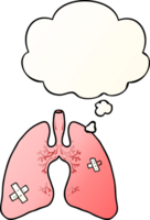 pulmones de dibujos animados y burbujas de pensamiento en estilo degradado suave png