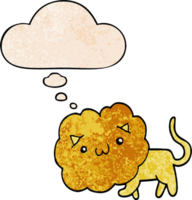 lion de dessin animé mignon et bulle de pensée dans le style de motif de texture grunge png