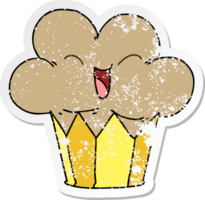 distressed sticker of a quirky hand drawn cartoon happy cupcake png