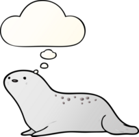 cartoon seal and thought bubble in smooth gradient style png
