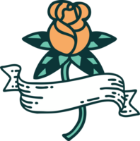 tattoo style icon of a rose and banner png