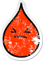 distressed sticker of a quirky hand drawn cartoon emotional blood drop png