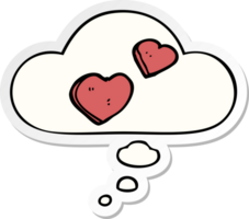 cartoon love hearts and thought bubble as a printed sticker png