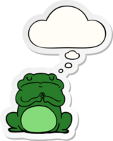 cartoon arrogant frog and thought bubble as a printed sticker png