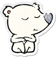 distressed sticker of a happy cartoon polar bear png