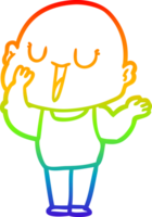 Regenbogen-Gradientenlinie, die einen glücklichen Cartoon-glatzköpfigen Mann zeichnet, der gähnt png
