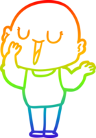 rainbow gradient line drawing happy cartoon bald man yawning png