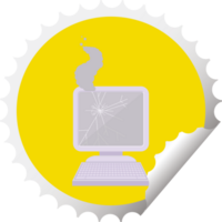 broken computer round sticker stamp png