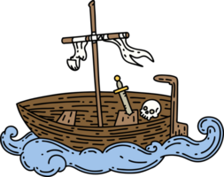 traditional tattoo style empty boat with skull png