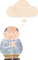 cartoon balding man and thought bubble in retro textured style png
