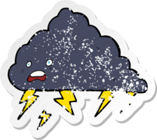 autocollant rétro en détresse d'un nuage d'orage de dessin animé png