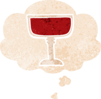 verre de vin de dessin animé et bulle de pensée dans un style texturé rétro png