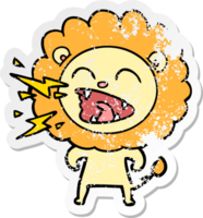 pegatina angustiada de un león rugiente de dibujos animados png