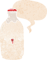 bouteille de lait de dessin animé mignon et bulle de dialogue dans un style texturé rétro png