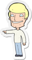 sticker of a cartoon happy man pointing png