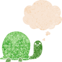 tartaruga de desenho animado bonito e balão de pensamento em estilo retrô texturizado png