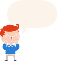 cartoon laughing boy and speech bubble in retro style png