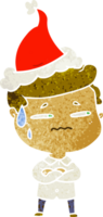 retro cartoon of a anxious man wearing santa hat png