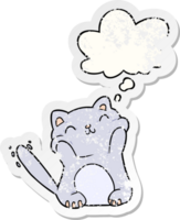 chat de dessin animé et bulle de pensée comme un autocollant usé en détresse png