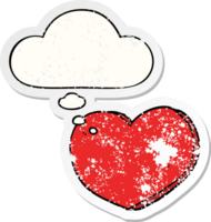 cartoon love heart and thought bubble as a distressed worn sticker png