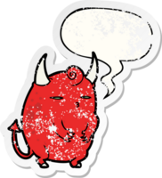 cartoon fat little halloween devil and speech bubble distressed sticker png