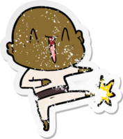 distressed sticker of a happy cartoon bald man png