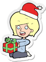 sticker of a cartoon woman opening presents png