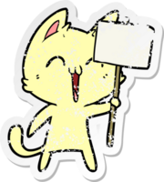 distressed sticker of a happy cartoon cat png