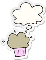 tecknad cupcake och tankebubbla som ett tryckt klistermärke png