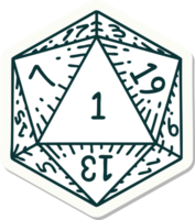 natural 1 D20 dice roll sticker png