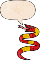 hissing cartoon snake and speech bubble in retro texture style png