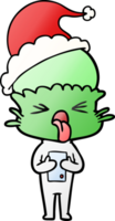 dessin animé dégradé dégoûté d'un extraterrestre portant un bonnet de noel png