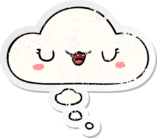 cute cartoon face and thought bubble as a distressed worn sticker png