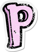 retro noodlijdende sticker van een tekenfilm letter p png