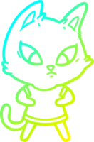 cold gradient line drawing confused cartoon cat in clothes png