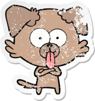 distressed sticker of a cartoon dog with tongue sticking out png