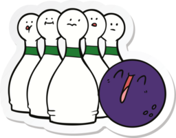 sticker of a cartoon laughing bowling ball and pins png