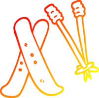 warm gradient line drawing cartoon ski and poles png