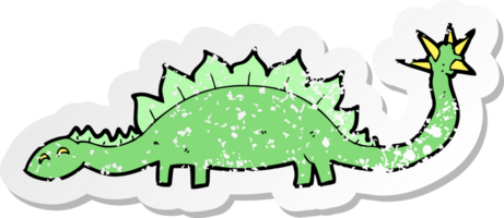 retro distressed sticker of a cartoon dinoaur png