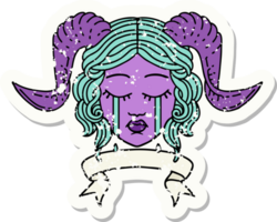 crying tiefling character face with scroll banner illustration png
