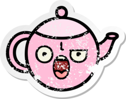 distressed sticker of a cute cartoon teapot png