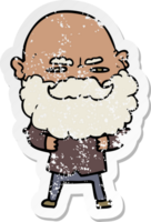 distressed sticker of a cartoon man with beard frowning png