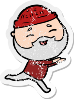 distressed sticker of a cartoon happy bearded man png