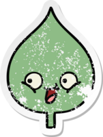 distressed sticker of a cute cartoon expressional leaf png