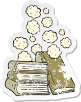 retro distressed sticker of a cartoon stack of books png