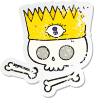 retro distressed sticker of a cartoon magic crown on old skull png