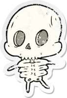 distressed sticker of a cartoon skeleton png