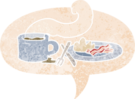 desayuno de dibujos animados y burbuja del habla en estilo retro texturizado png